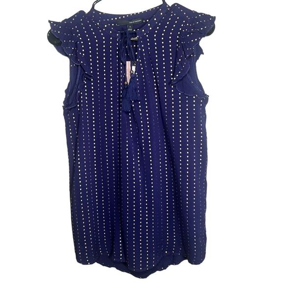 Harve Benard Ruffle Sleeves Sleeveless Blue & Gold Polka Dot Blouse / Size Small - Picture 1 of 6